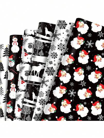 New Metallic Gold Christmas Wrapping Paper, Vintage Black Gold Reindeer Snowflake Christmas Tree Gift Wrapping Paper