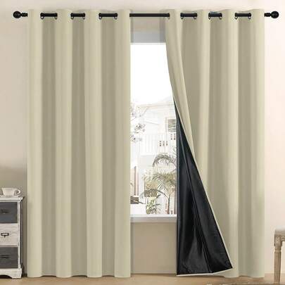 2 piezas Cortinas opacas beige bohemias, con ojales en la parte superior, de voile de 90 g/m², ligeras, duraderas, lavables, con revestimiento opaco, protección UV, privacidad, adecuadas para sala de estar, dormitorio, oficina, siesta, todo el año, decoración del hogar sencilla