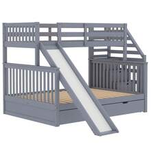 Bunk Bed 90 X 200 X 140 X 200 With Drawers, Storage Space And Slide, Multifunctional, White - Gray + Pine + 140cm*200cm - View 10