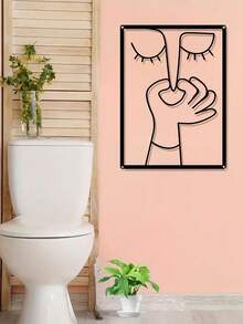 1pc Modern Abstract Metal Wall Decor, Hand & Eye Pattern Bathroom Sign, Bathroom Decoration, Retro Style, Toilet Decor, Humorous Thanksgiving Christmas Gift, Abstract Design, Durable Iron Art, Metal Craft, Halloween - Multicolor - View 9
