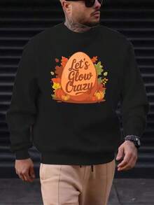 Men's 'Let's Glow Crazy' Graphic Print Casual Sweatshirt - Red, Soft Polyester, Round Neck, Machine Washable, Autumn-Themed Design With Pumpkins & Leaves,Fall Hoodies,Men's Fall Clothes,Street Wear,Halloween,Mens Hoodies,Y2k Clothes,Jesus Hoodie,Thanksgiving Day,Nightmare Before Christmas,Christmas - màu đen - Xem 1
