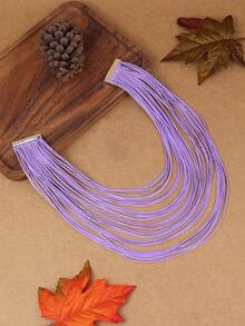 Multi-Layer Handmade Wax Thread Zinc Alloy Magnetic Clasp Braided Leather Cord Necklace, Bohemian Choker Casual Accessory - Red - View 8