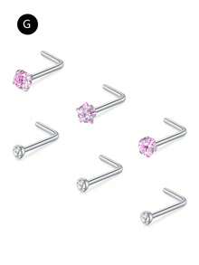 CIZME 6Pcs/Set Pink Nose Studs Nose Rings For Women 20G L Corkscrew Bone Nose Ring Nose Stud Stainless Steel Nose Screw Studs Nose Rings Studs Stainless Steel Nostril Nose Piercing Jewelry - Pink-a - View 14