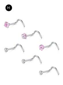 CIZME 6Pcs/Set Pink Nose Studs Nose Rings For Women 20G L Corkscrew Bone Nose Ring Nose Stud Stainless Steel Nose Screw Studs Nose Rings Studs Stainless Steel Nostril Nose Piercing Jewelry - Pink-a - View 9