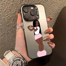 1pc More Than A Caring Girl With Dark Skin Compatible For Phone17/16/15/14/13/12/11/8/ 7ProMax/Pro/Plus/Xs Max/XS/X,For Compatible With Colored Simple  Fall Prevention Anti-Shock, Anti-Slip, Anti Drop, Camera Lens Protection, Silicone Anti Wear Phone Case - 黑色 - 查看 5