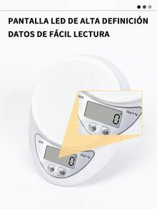 1 pieza Báscula de Cocina Digital de Alta Precisión con Plataforma Blanca Grande y Función Tara - 5kg/1g, Diseño Antideslizante, Construcción en Plástico Duradero, Pantalla LCD para Hornear, Cocinar o Nutrición: Ideal Hogar. Design Moderno Branco com Base Clara e Compacta, Fácil Limpeza, Ótima Medição em Gramas e Quilogramas, Básculas de Cocina para Alimentos,Básculas de Cocina Digitales. - Blanco - Ver 8
