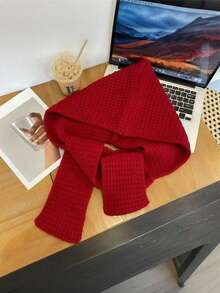 1 Peça Lenço com Capuz de Tricô Fashionável de Cor Sólida Preto/Bege/Cáqui/Marrom/Vermelho com Padrão Trançado, Combinando Estilos Casuais, Boêmios e Elegantes, Confeccionado em Mistura Acrílica Macia Tricotada com Detalhes Trançados e Franjas Intrincados, Design Multifuncional como Lenço com Capuz, Xale