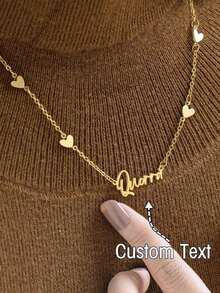 1pc Customized Name Heart Pendant Necklace, Minimalist Style Personalized 18K Gold Plated Jewelry, Bridesmaid Gift, Her Gift, Laser Cut Charm/Minimalist Design/Unisex Summer Accessory/Birthday Party/Valentine's Day Gift - Love Chain Multicolor - View 4