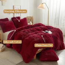 Plush Shaggy Duvet Cover Set, Ultra Soft Fluffy Bedding Sets 3 Pieces (1 Fuzzy Comforter Cover + 2 Pillow Cases), Zipper Close (, Pink), Luxury Bedding - Red - 查看 2