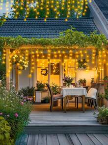 4m/6m/12m Icicle Lights, LED Curtain Lights, Christmas Wreath, Outdoor Birthday New Year Garden Party Patio Wedding Holiday Patio Decor - EU C Type Plug(220-240V) - View 6