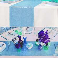 1pc Blue Sequin Table Runner 12" X 72", Suitable For Weddings, Holidays, Birthday Parties, Bridal Showers, Banquets, Events, Dessert Table Decor - Blue - View 3