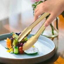 1/2pcs Champagne Gold Stainless Steel Serving Tongs, 23cm Easy Grip, Suitable For Buffet And Party, Kitchen Utensil - Multicolor - View 7