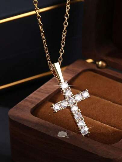 قلادة قلادة صليب من النحاس والزركونيا الفاخرة، هدية للمناسبات