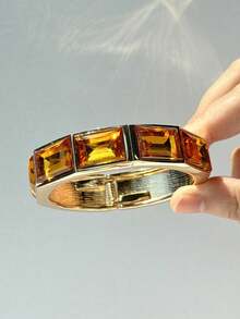 1 件活力不对称橙色拼接不对称几何金属手镯，时尚夸张魅力新款可堆叠女士珠宝 - 多色 - 查看 8