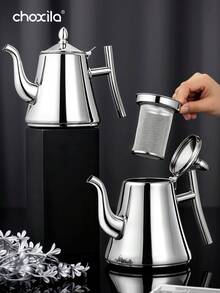 choxila 1pc Stainless Steel Teapot With Infuser, Insulated Coffee Pot, Water Pot, Coffee Kettle, Boiling Tea Kettle, For Home, Hotel, Cafe, Restaurant