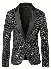 Men's Suit Party Sequin Suit Jacket, Silver Men's Suit Jacket, Sequin Fabric, Suitable For Husbands To Attend Weddings, Dinners, And Dances - Silver - View 2