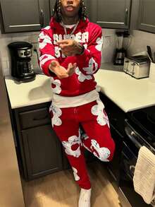 Men's Hoodies For Men Clothing Embroidery Sweatshirt Suit Ma - Red - View 1