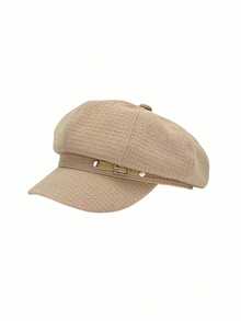 1 szt. damski beret w jednolitym kolorze, elegancki brytyjski styl, modna, uniwersalna, swobodna czapka malarza, vintage'owy kapelusz gazeciarza ze skórzaną klamrą, odpowiedni do noszenia na ulicy, spotkań towarzyskich, wydarzeń artystycznych i kulturalnych, dojazdów do pracy