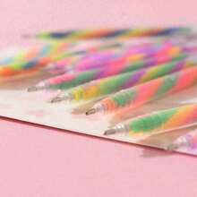 6支迷人渐变螺旋笔，用于书写卡片、可爱卡通随机图案、办公/学校用品礼盒笔、学生文具小奖品、3色渐变彩虹笔、梦幻螺旋DIY绘图闪光彩色笔 - 彩色 - 查看 4