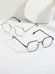 1副男士几何金属经典优雅现代简约透明眼镜，适合上学、办公、阅读、看电视、使用手机等场合。 - 無色 - 查看 11