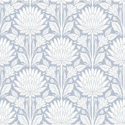 1卷蓝白自粘壁纸，花叶图案，17.32英寸 x 118.11英寸，防水自粘壁纸，优雅可移除墙面装饰，简约房间装饰，适用于卧室、客厅、浴室、厨房、办公室，也适合返校季和搬家季装饰书桌、橱柜和其他家具，现代家居装饰，易于安装。