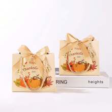 Thanksgiving Pumpkin Gift Bag With Bow Ribbon And Handle - Eye-Catching Festive Autumn Packaging Bag For Unforgettable Gifts  Decor - Champagne - View 2