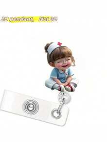 2D Flat Acrylic Nurse Girl ID Card Holder - Retractable Label Holder, Durable Label For Medical Students And Nurse Practitioners - Durable PMMA Material For Workplace Identification, Medical Label Holder | Fun Design | Durable Acrylic, Nurse Accessories, Back To School, Gift For Teacher