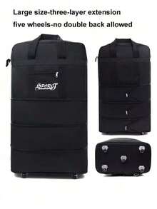 1PC防水大容量折叠航空托运包旅行包大容量行李袋女收纳包出国手提包带轮万向轮折叠扩容行李袋航空托运包出国留学搬家旅行包 - 黑色 - 查看 8