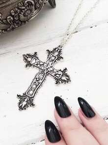 1pc Vintage Minimalist Gothic Baroque Style Exaggerated Personalized Cross Pendant Necklace, Suitable For Daily Wear For Men And Women