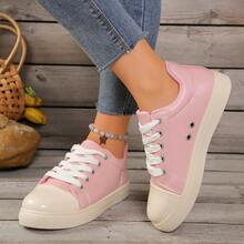 女士百搭休闲鞋，防水防滑，易于清洁，圆头低帮，舒适平底，百搭，撞色，运动休闲鞋，复古风格运动鞋，尺码 36-42 加大码 - 粉色 - 查看 3