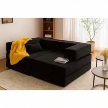 Sofá Cama Modular Convertible 1 MODULO – Sillón Beige Reconfigurable en Diferentes Posiciones, Cama Grande o Sofá Compacto – Fundas Lavables ENTRENUDOS -NEGRO - Negro - Ver 3