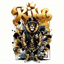 1/2/3pcs Gold Tone Hip Hop Lion King Heat Transfer Stickers, Suitable For DIY T-Shirts, Jeans, Hoodies, Bags, Pillows (Mixed Colors), Holiday Crafts, Durable Decoration, Clothing Embellishment, Party Decoration - Multicolor - View 2