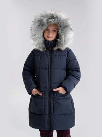 SOLOCOTE Tween Girls' Padded Coat, Mid-Length, Thick Thermal Lined, Warm For Winter