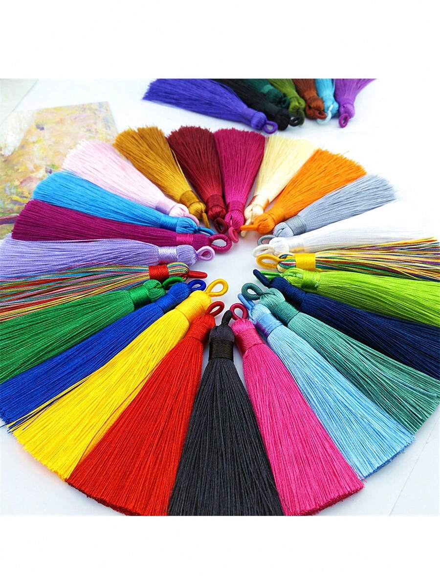 10pcs/Pack 85mm Colorful Tassel Pendant Rings, Handmade Woven Pull Rings For DIY Bags, Colorful Tassels Decor Accessories For Pillows, Clothing