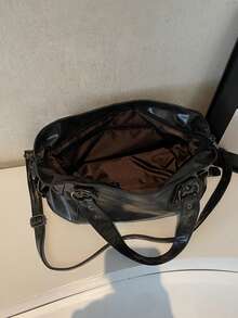 Retro Minimalist Large Capacity Fashion Student/Work Commute Tote Bag - Black - View 5