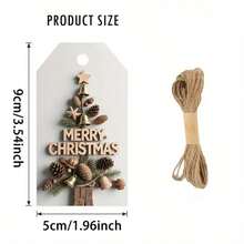 48 szt. rustykalnych, rustykalnych, wiejskich etykiet prezentowych z konopnej liny – elegancka faktura słojów drewna z wycięciami w kształcie szyszki i dzwonka, świąteczne kokardy i sznurek do pakowania prezentów, ozdoby choinkowe, świąteczne rękodzieło – beżowe/brązowe etykiety papierowe z białym tłem, trwałe i łatwe do pisania, vintage'owe etykiety prezentowe, etykiety prezentowe dla zwierząt na Boże Narodzenie, etykieta prezentowa, świąteczne etykiety prezentowe ze zwierzętami, sezonowy wystrój domu