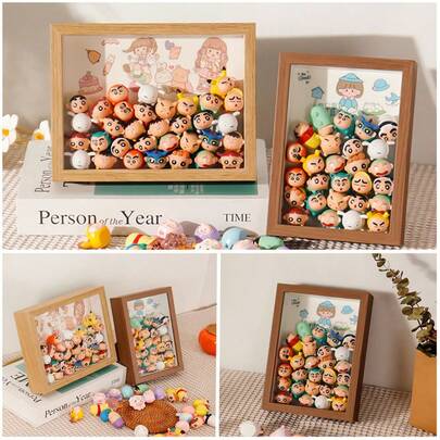 1 pieza Caja de almacenamiento linda, estante de exhibición a prueba de polvo, estantería apilable para figuras de muñecas de dibujos animados (solo el marco de la imagen, sin otros elementos)