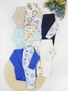 3-Piece Baby Boy Set: Ribbed Long Sleeve Bodysuit With Button And Plain And Printed Footed Pant - Assorted Colors And Prints - Multicolor - View 8