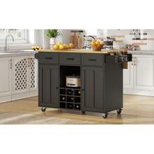 Dining Cart, Kitchen Cart, Removable Dining Cart With Worktop, Towel Rail And Spice Rack, Adjustable Dividers, Buffet Cabinet, Kitchen Cabinets, Tabletop With Wood Grain, Black - 1 - View 10