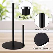 Portarrollos de Papel para Cocina en Acero Inoxidable - Soporte Estable con Base Pesada para Encimera - Dispensador de Toallas Fácil de Usar para Hogar, Baño y Decoración para Cocina (Negro) - Negro - Ver 11