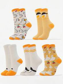 5 đôi tất dài đến bắp chân in hình đầu ngỗng hoạt hình, vịt hip-hop vui nhộn dành cho nữ, tất thể thao thường ngày thoải mái, đa năng thời trang - Nhiều màu - Xem 6