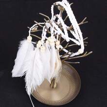 Feather Headband Hippie  Boho Hair Bands Tassel Bohemian Halloween Hair Hoop Women Crown Hairband Party Decoration Headdress Cosplay Costume Headwear Headpiece Cute Hair Accessories Headband - WhiteHeadband1 - Xem 7