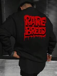 Men's Navy Blue RARE BRED Graphic Sweatshirt - Casual Long Sleeve Crewneck, Polyester, Machine Washable,Fall Hoodies,Men's Fall Clothes,Street Wear,Halloween,Mens Hoodies,Y2k Clothes,Jesus Hoodie,Thanksgiving Day,Nightmare Before Christmas,Christmas - 黑色 - 查看 1