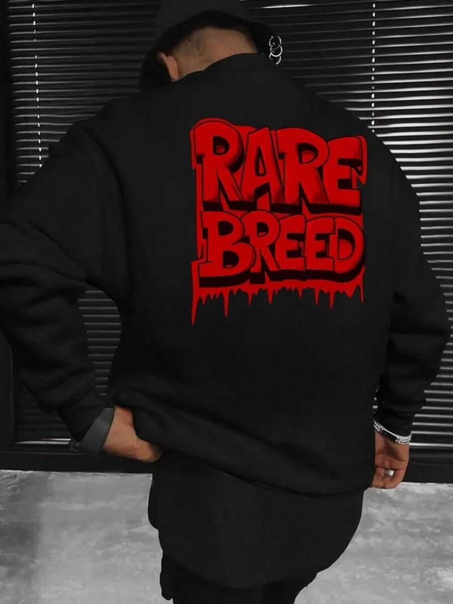 Men's Navy Blue RARE BRED Graphic Sweatshirt - Casual Long Sleeve Crewneck, Polyester, Machine Washable,Fall Hoodies,Men's Fall Clothes,Street Wear,Halloween,Mens Hoodies,Y2k Clothes,Jesus Hoodie,Thanksgiving Day,Nightmare Before Christmas,Christmas - 黑色 - 查看 1