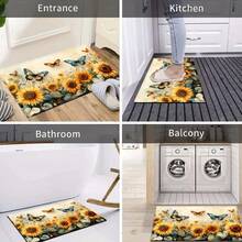 1 pièce Tapis de bain, tapis de cuisine, paillasson imprimé tournesol en fausse laine confortable - microfibre super douce, convient pour la cuisine, la salle de bain, le paillasson décoratif