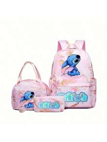Stitch Series Cartoon Three Pieces Backpack, Waterproof And Dirt Resistant, Cute And Casual, Outdoor Travel Backpack