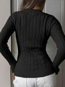 1pc Girls/Teens' Fashion Casual Outdoor Minimalist Versatile Commute Sweater, Autumn/Winter - Black - View 2