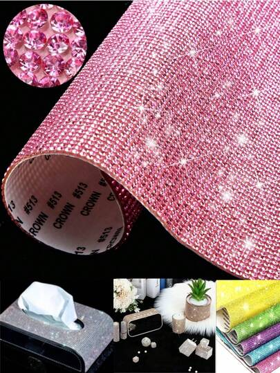 1pc Shiny Crystal Rhinestone Sticker, DIY Self-Adhesive Glitter Decal For Car, Phone, Crafts, 7.8 X 9.4 Inches