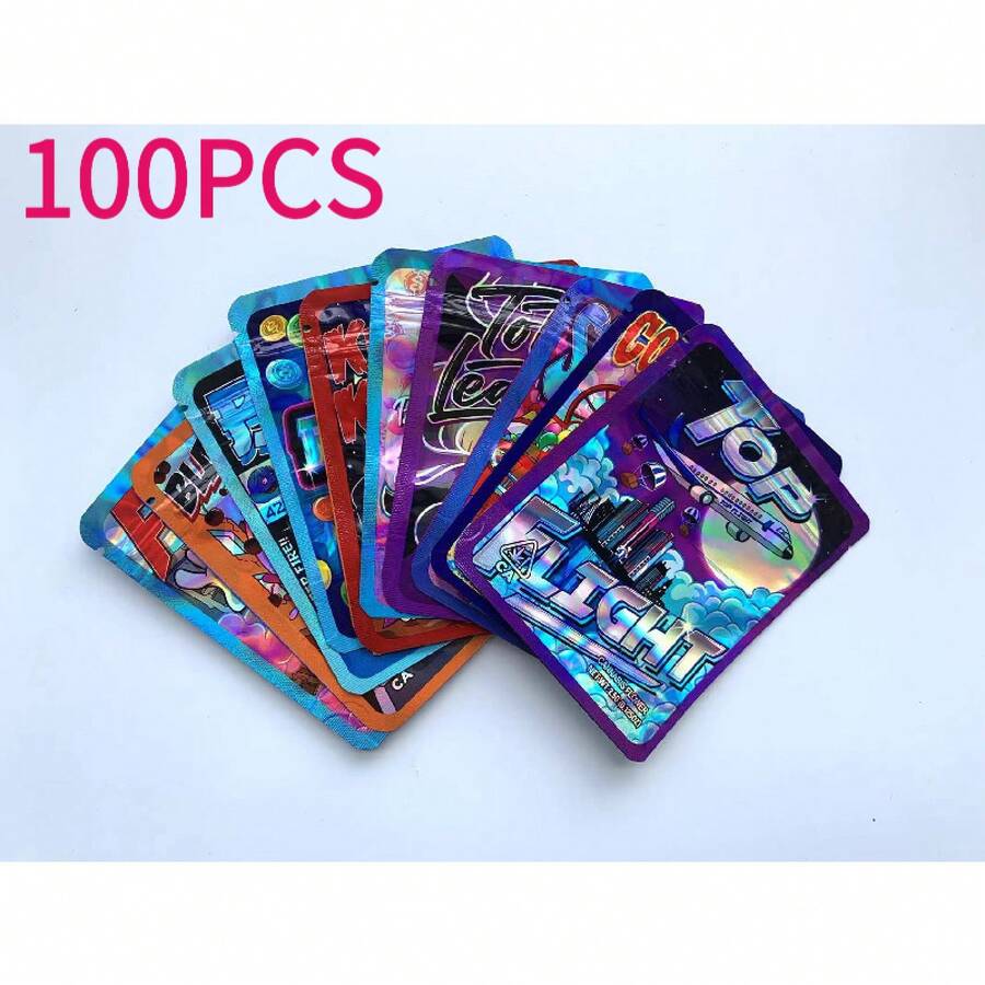 100  Storage Bags In Various Patterns |   3.5g Polyester Film Sealable Bags, Odor-Proof, Moisture-Proof, Resealable |   Ideal For Candy/Cookie Storage, Small Business Packaging, And Party Game Gift Bags