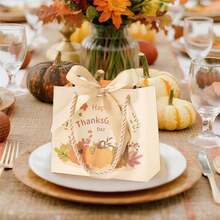 Thanksgiving Pumpkin Gift Bag With Bow Ribbon And Handle - Eye-Catching Festive Autumn Packaging Bag For Unforgettable Gifts  Decor - Champagne - View 1